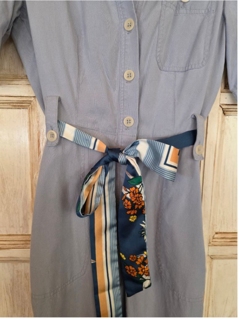 Los Angeles Atelier & Other Stories Light Blue Jumpsuit with Navy Floral Belt 6 - Picture 4 of 10